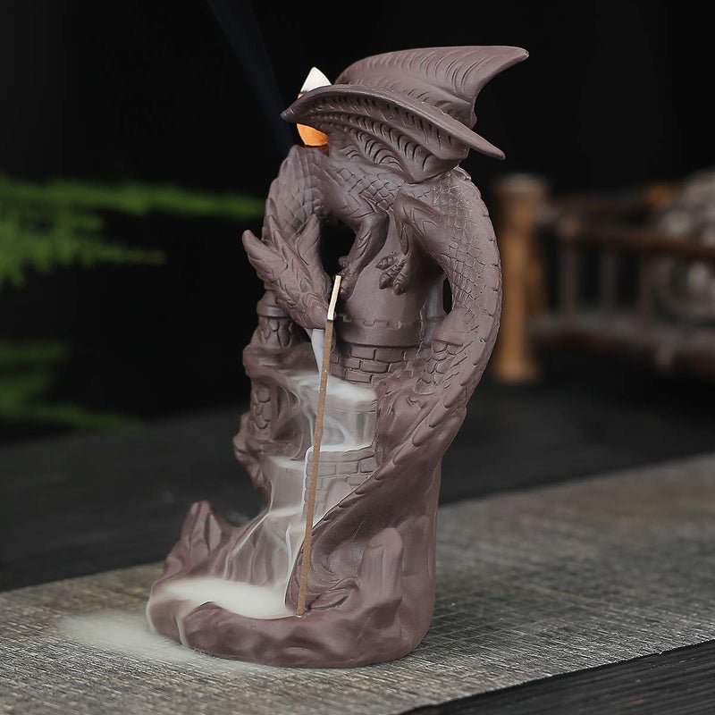 OTDCGI Dragon Backflow Incense Burner Handmade Ceramics Ornamen Statue Fountain Home Decor Waterfall Incense Holder, with 100 Backflow Incense Cones and 1Mat - Image 5